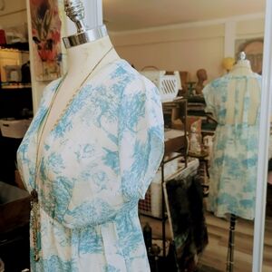 Charming Blue and White Backless Sundress with Flutter Sleeves